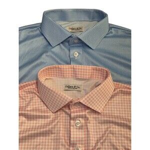 Collars & Co Mens M Relaxed Dress Shirts Blue Houndstooth + Pink Gingham NWOT